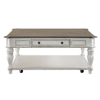 Ensemble de 3 tables basses et tables d'appoint blanc antique et écorce vieillie