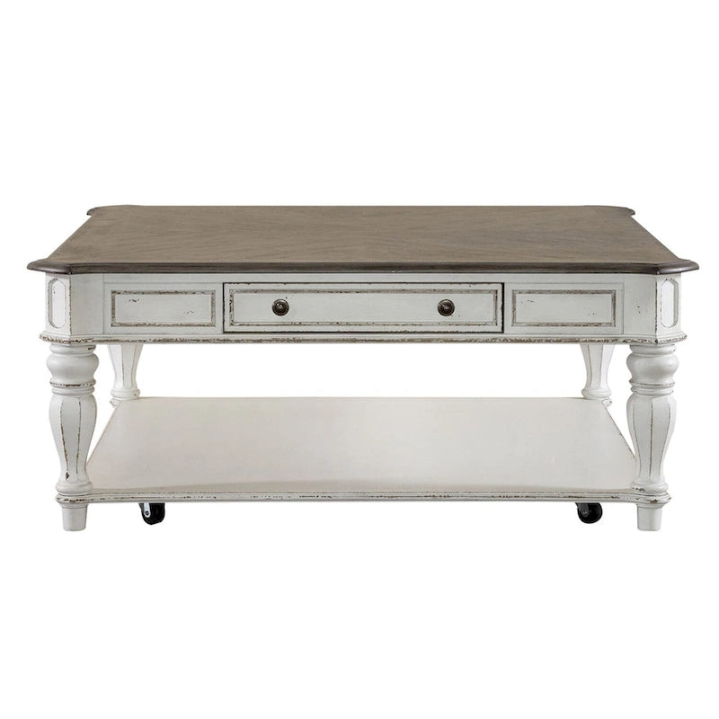 Ensemble de 3 tables basses et tables d'appoint blanc antique et écorce vieillie