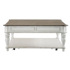 Ensemble de 3 tables basses et tables d'appoint blanc antique et écorce vieillie