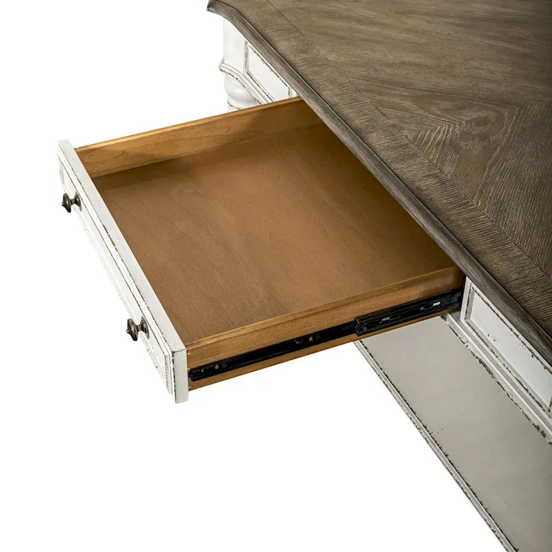 Ensemble de 3 tables basses et tables d'appoint blanc antique et écorce vieillie