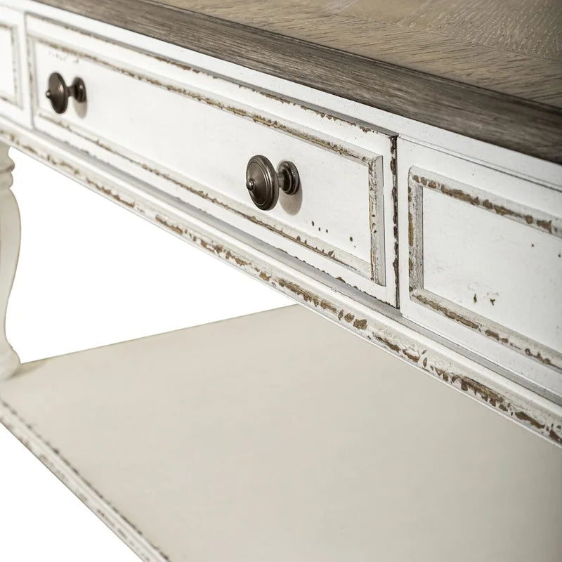 Ensemble de 3 tables basses et tables d'appoint blanc antique et écorce vieillie
