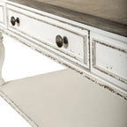 Ensemble de 3 tables basses et tables d'appoint blanc antique et écorce vieillie