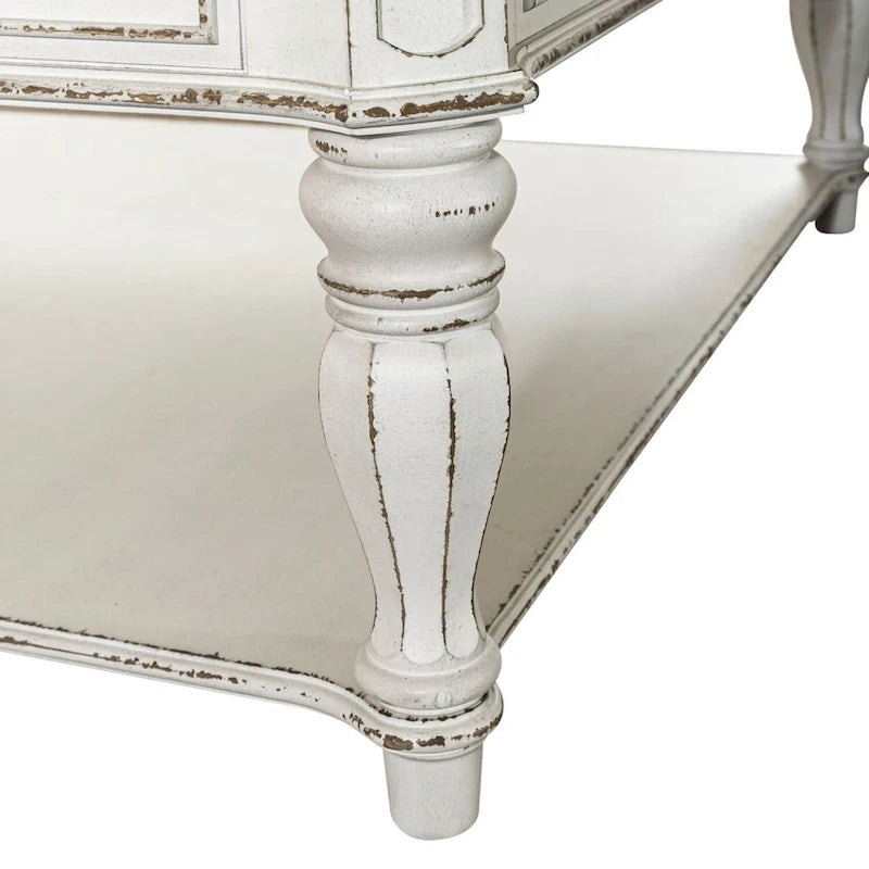 Ensemble de 3 tables basses et tables d'appoint blanc antique et écorce vieillie