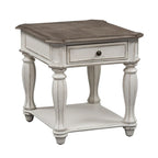 Ensemble de 3 tables basses et tables d'appoint blanc antique et écorce vieillie