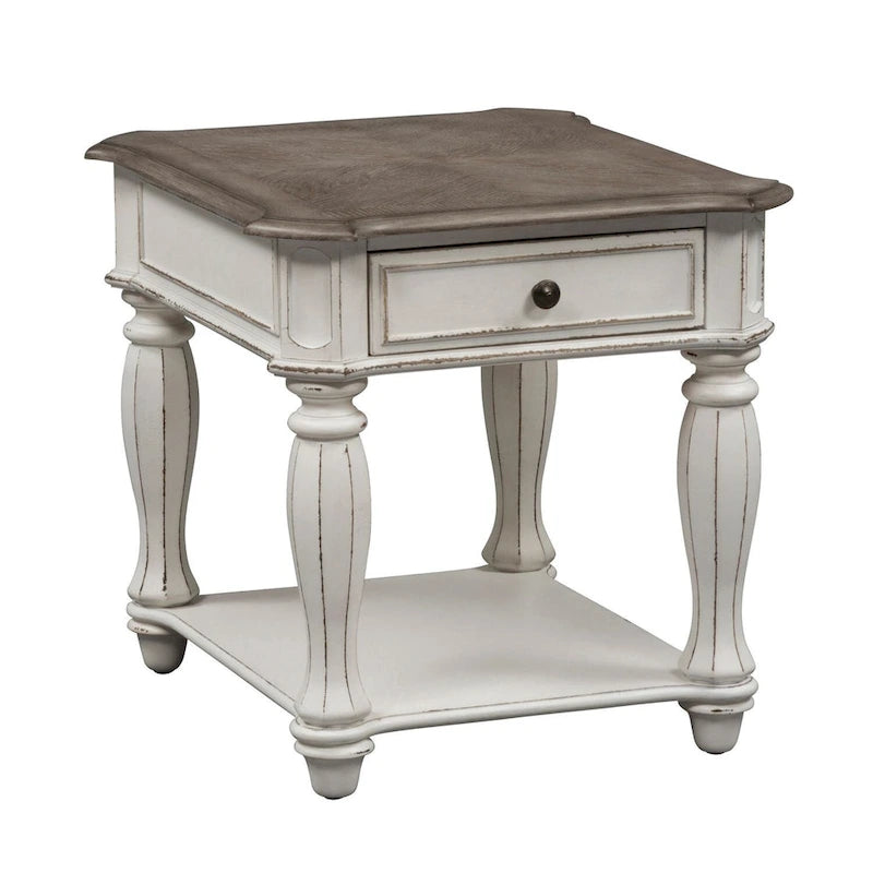 Ensemble de 3 tables basses et tables d'appoint blanc antique et écorce vieillie