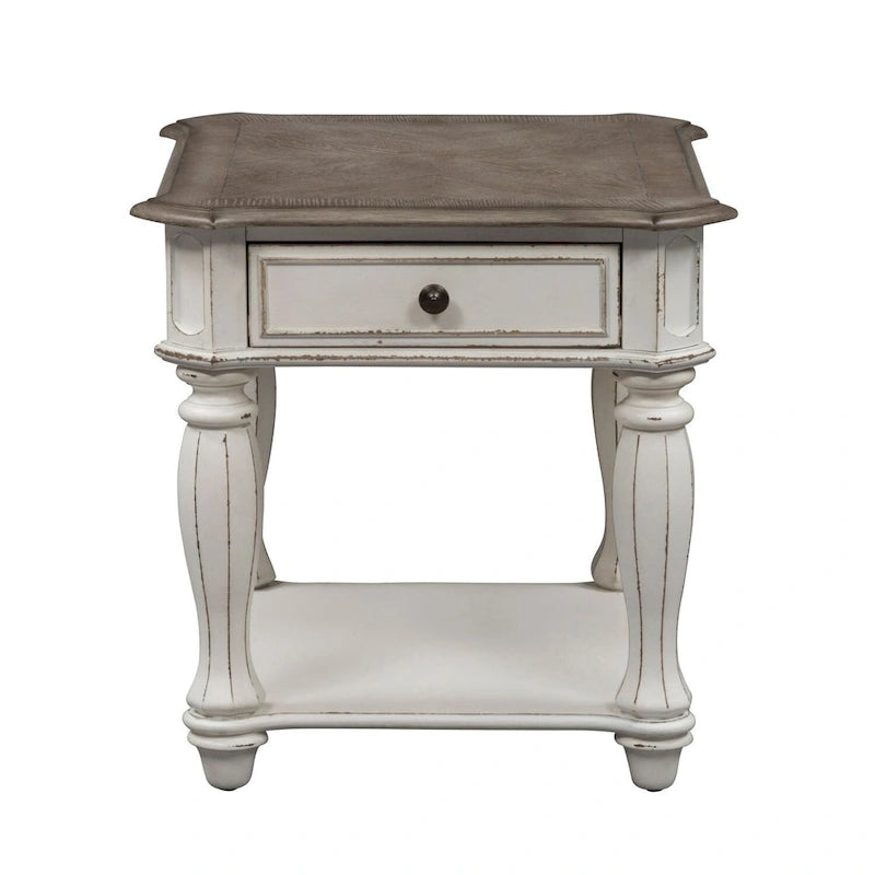 Ensemble de 3 tables basses et tables d'appoint blanc antique et écorce vieillie