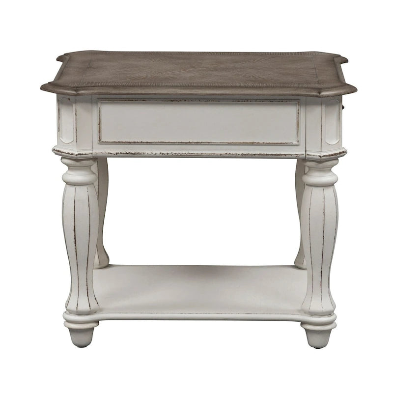 Ensemble de 3 tables basses et tables d'appoint blanc antique et écorce vieillie