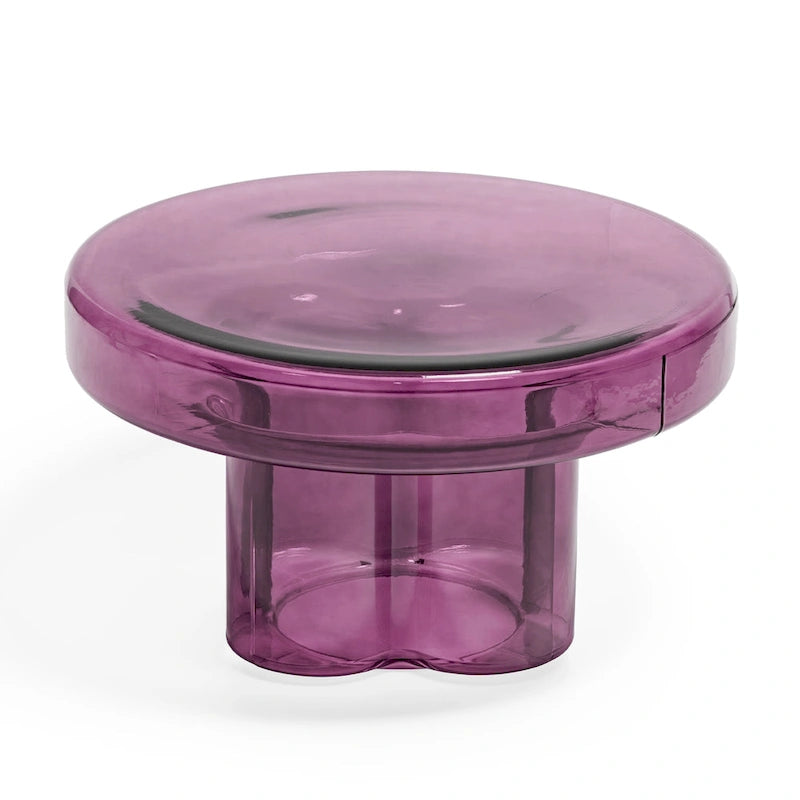 Table basse ronde en verre en forme de fleur, pour 1 à 2 personnes, couleur ambre / verte / violette / turquoise