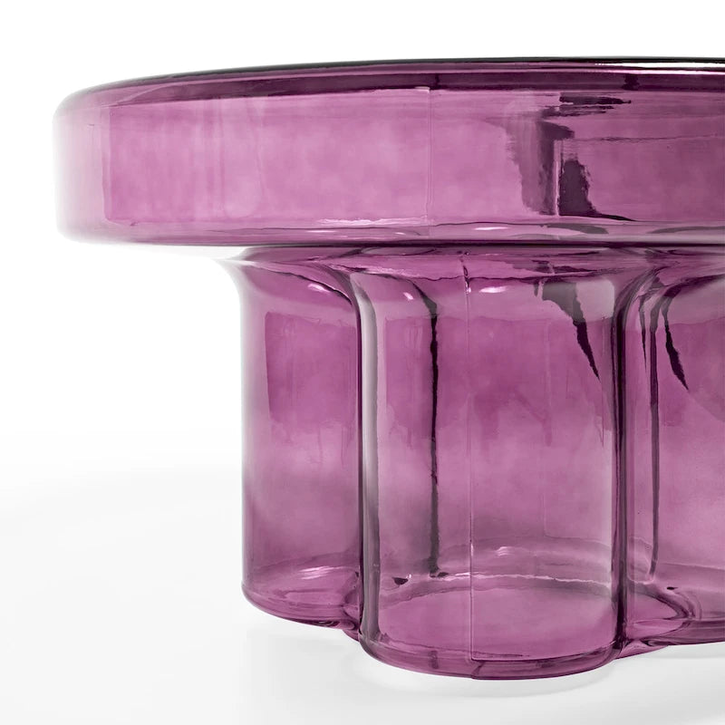 Table basse ronde en verre en forme de fleur, pour 1 à 2 personnes, couleur ambre / verte / violette / turquoise