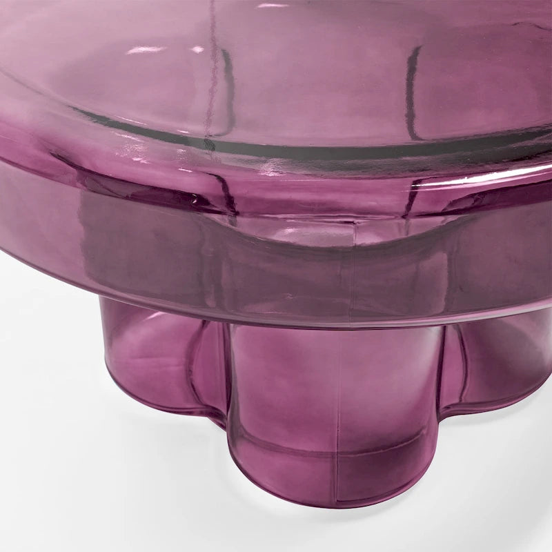Table basse ronde en verre en forme de fleur, pour 1 à 2 personnes, couleur ambre / verte / violette / turquoise