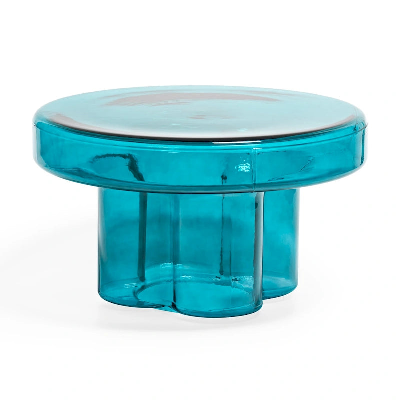 Table basse ronde en verre en forme de fleur, pour 1 à 2 personnes, couleur ambre / verte / violette / turquoise