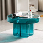 Table basse ronde en verre en forme de fleur, pour 1 à 2 personnes, couleur ambre / verte / violette / turquoise