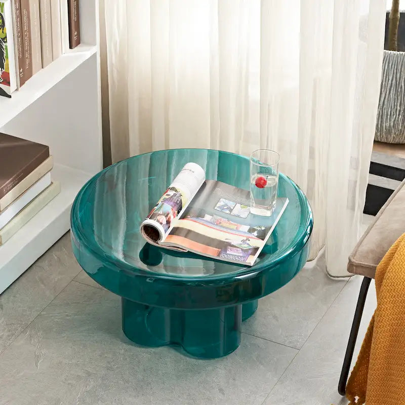 Table basse ronde en verre en forme de fleur, pour 1 à 2 personnes, couleur ambre / verte / violette / turquoise