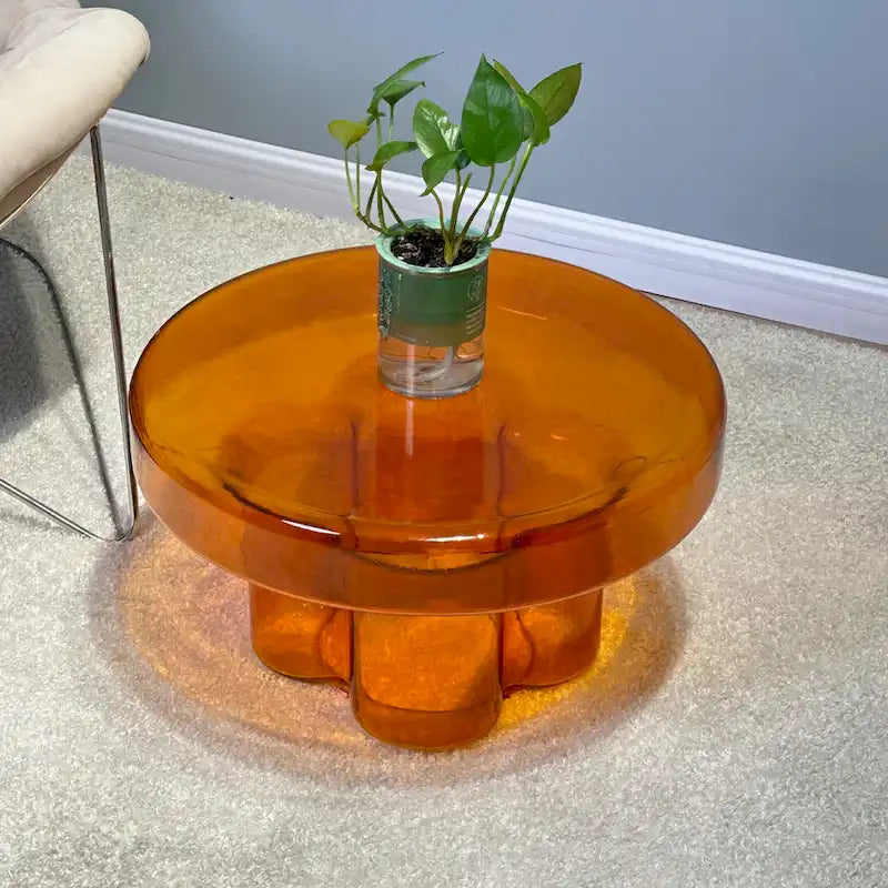 Table basse ronde en verre en forme de fleur, pour 1 à 2 personnes, couleur ambre / verte / violette / turquoise