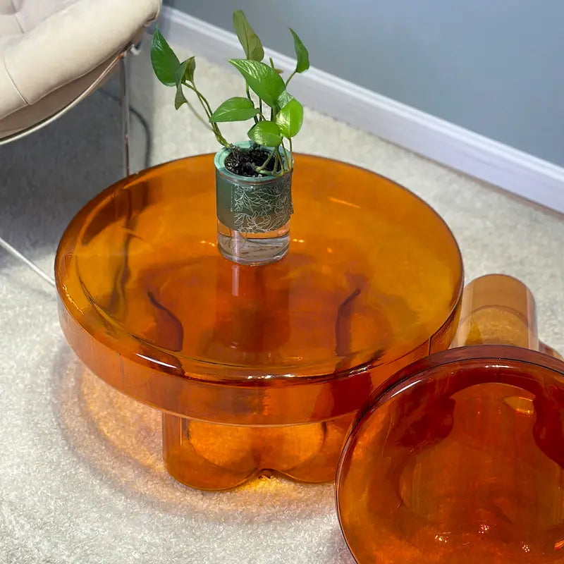 Table basse ronde en verre en forme de fleur, pour 1 à 2 personnes, couleur ambre / verte / violette / turquoise