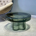 Table basse ronde en verre en forme de fleur, pour 1 à 2 personnes, couleur ambre / verte / violette / turquoise