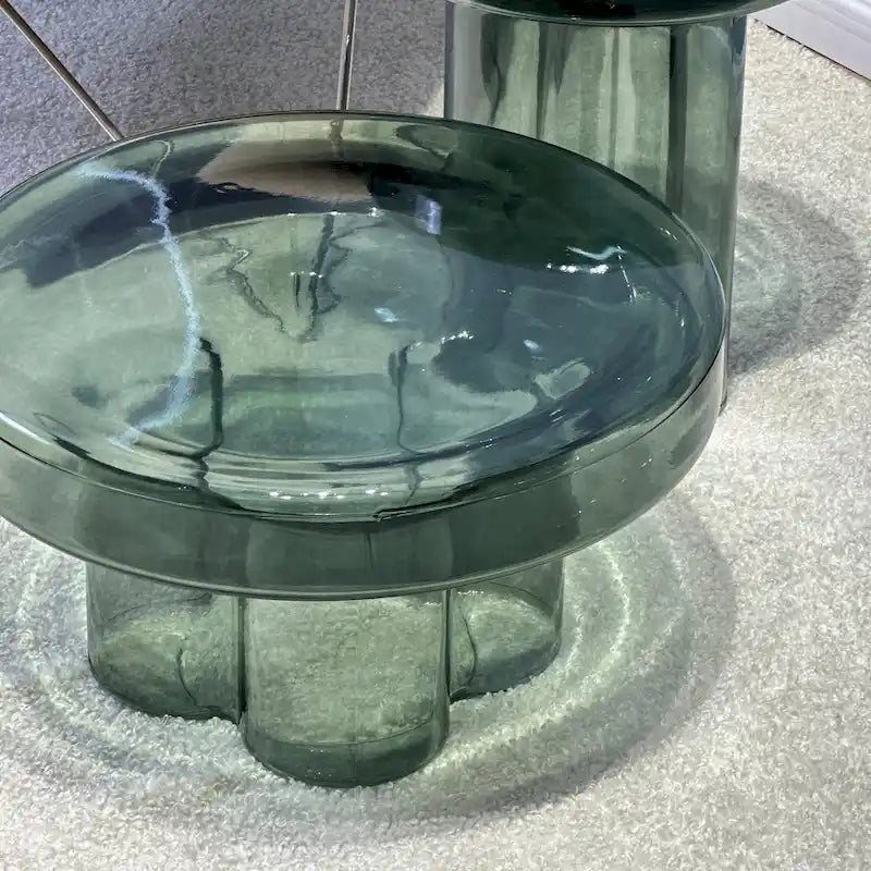 Table basse ronde en verre en forme de fleur, pour 1 à 2 personnes, couleur ambre / verte / violette / turquoise