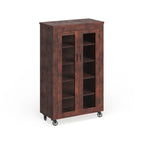 Armoire roulante à 5 étagères en noyer avec portes grillagées