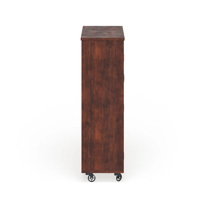 Armoire roulante à 5 étagères en noyer avec portes grillagées