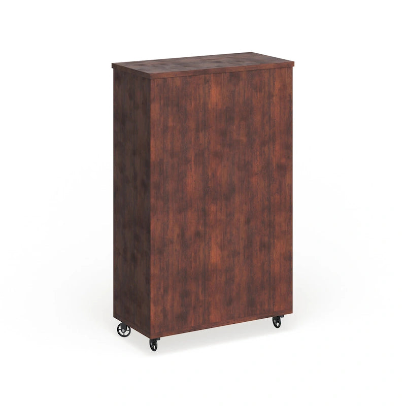 Armoire roulante à 5 étagères en noyer avec portes grillagées