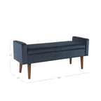 Banc de rangement en velours bleu foncé – Style Mid-Century, 1 place