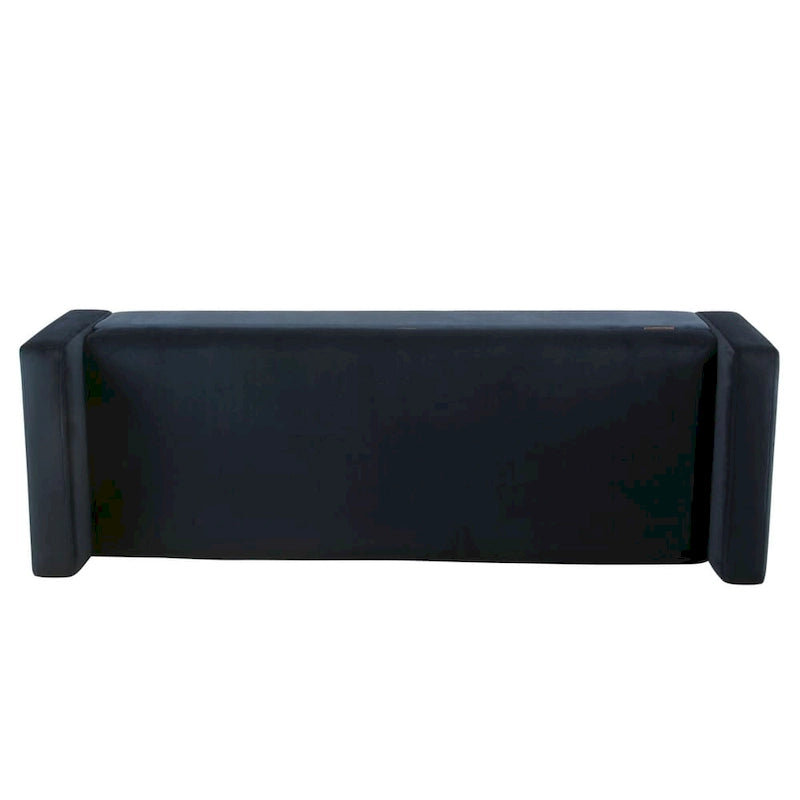 Banc de rangement en velours bleu foncé – Style Mid-Century, 1 place