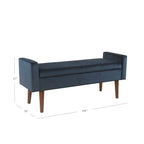 Banc de rangement en velours bleu foncé – Style Mid-Century, 1 place