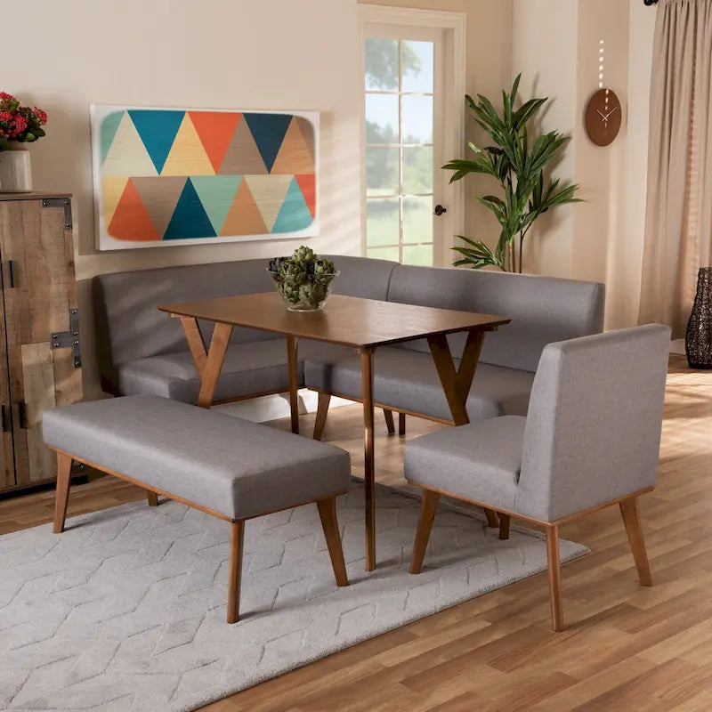 Ensemble de coin repas 5 pièces en tissu gris
