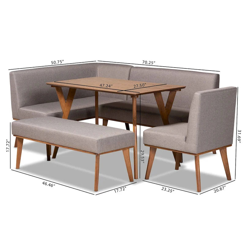 Ensemble de coin repas 5 pièces en tissu gris
