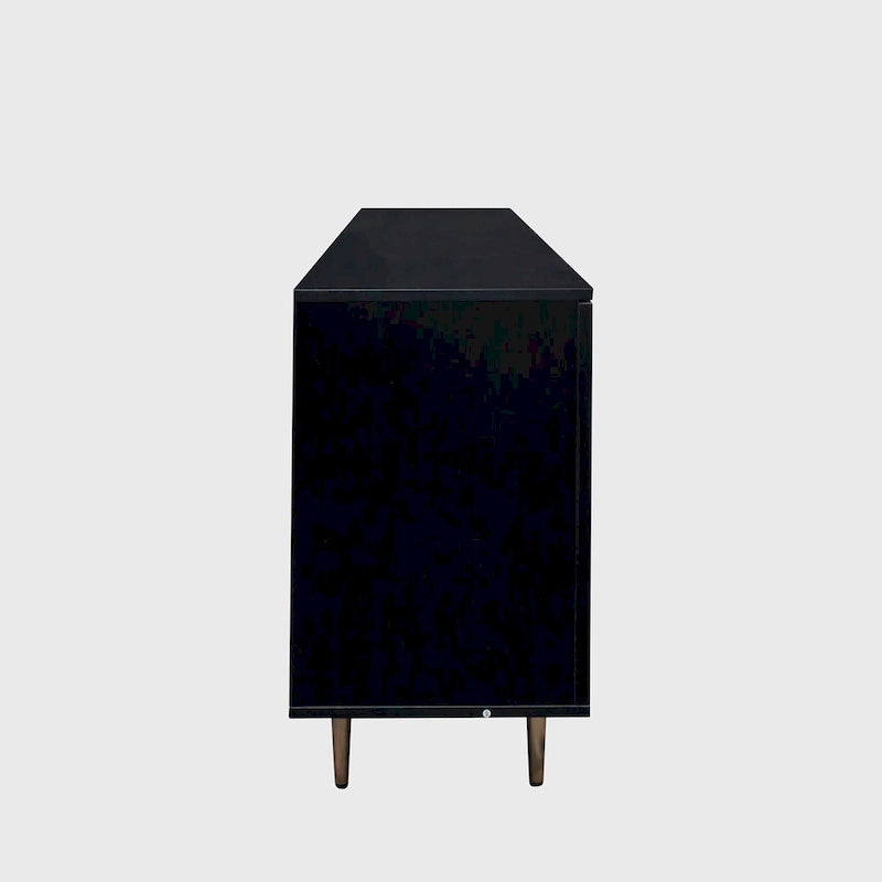 Buffet bahut 4 portes avec façade en rotin noir, pour 1 personne