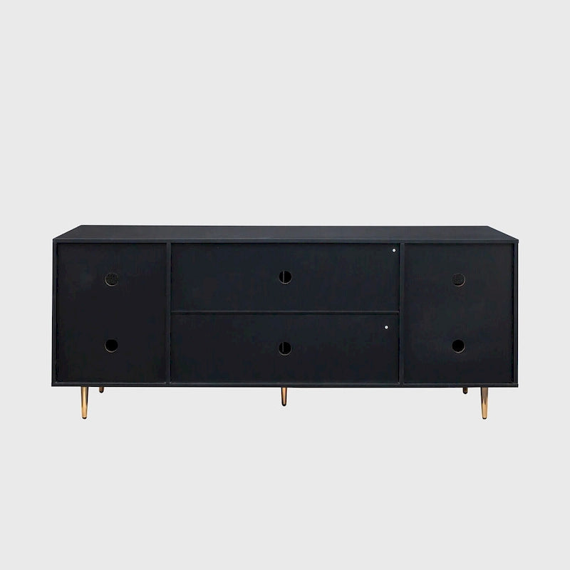 Buffet bahut 4 portes avec façade en rotin noir, pour 1 personne