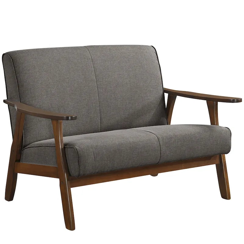 Causeuse en lin moderne du milieu du siècle, 2 places – Gris chaud / Gris foncé / Gris clair / Rouge / Gris anthracite