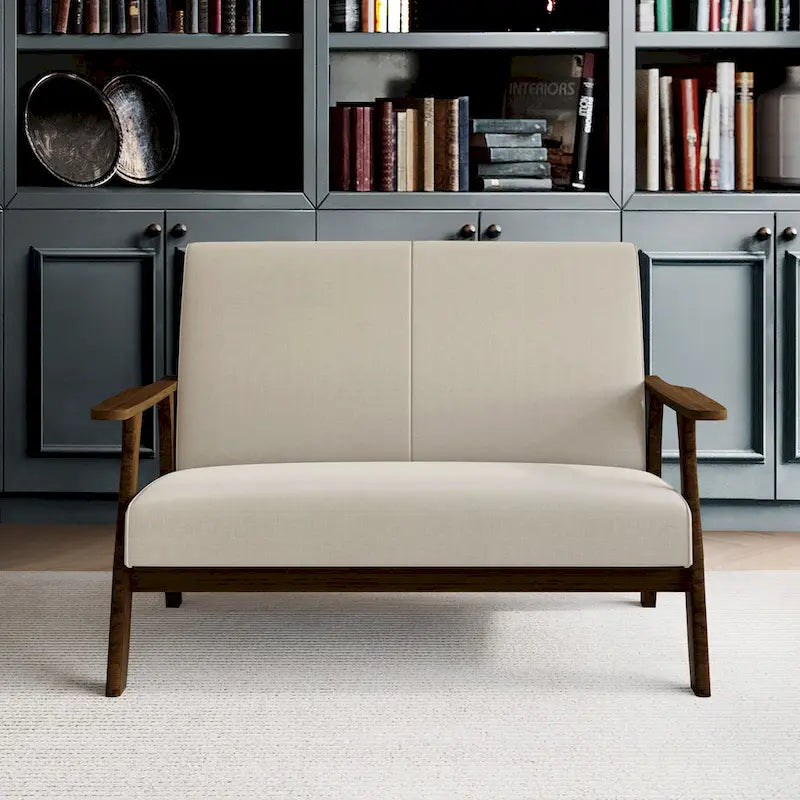 Causeuse en lin moderne du milieu du siècle, 2 places – Gris chaud / Gris foncé / Gris clair / Rouge / Gris anthracite