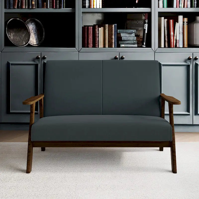 Causeuse en lin moderne du milieu du siècle, 2 places – Gris chaud / Gris foncé / Gris clair / Rouge / Gris anthracite