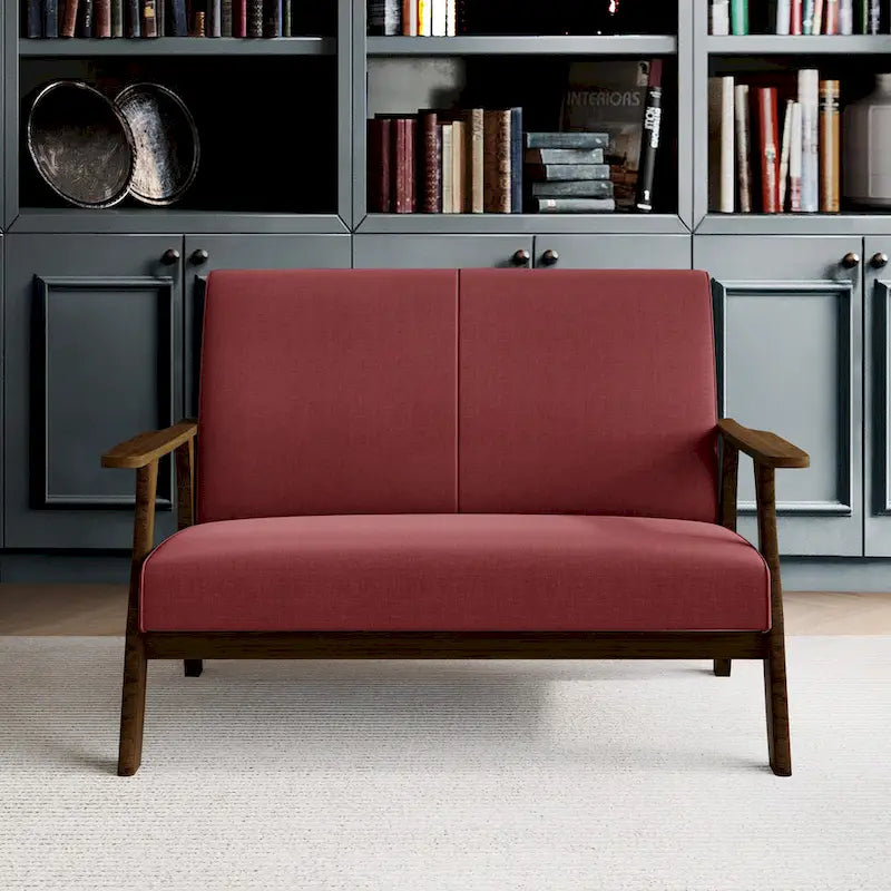 Causeuse en lin moderne du milieu du siècle, 2 places – Gris chaud / Gris foncé / Gris clair / Rouge / Gris anthracite