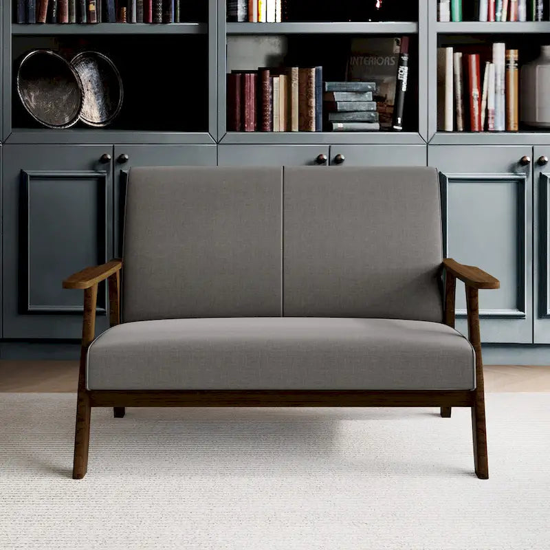 Causeuse en lin moderne du milieu du siècle, 2 places – Gris chaud / Gris foncé / Gris clair / Rouge / Gris anthracite