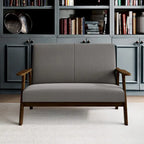 Causeuse en lin moderne du milieu du siècle, 2 places – Gris chaud / Gris foncé / Gris clair / Rouge / Gris anthracite