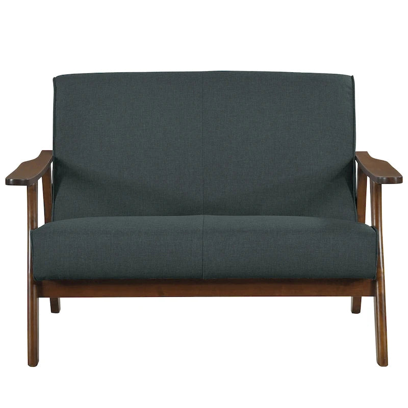 Causeuse en lin moderne du milieu du siècle, 2 places – Gris chaud / Gris foncé / Gris clair / Rouge / Gris anthracite