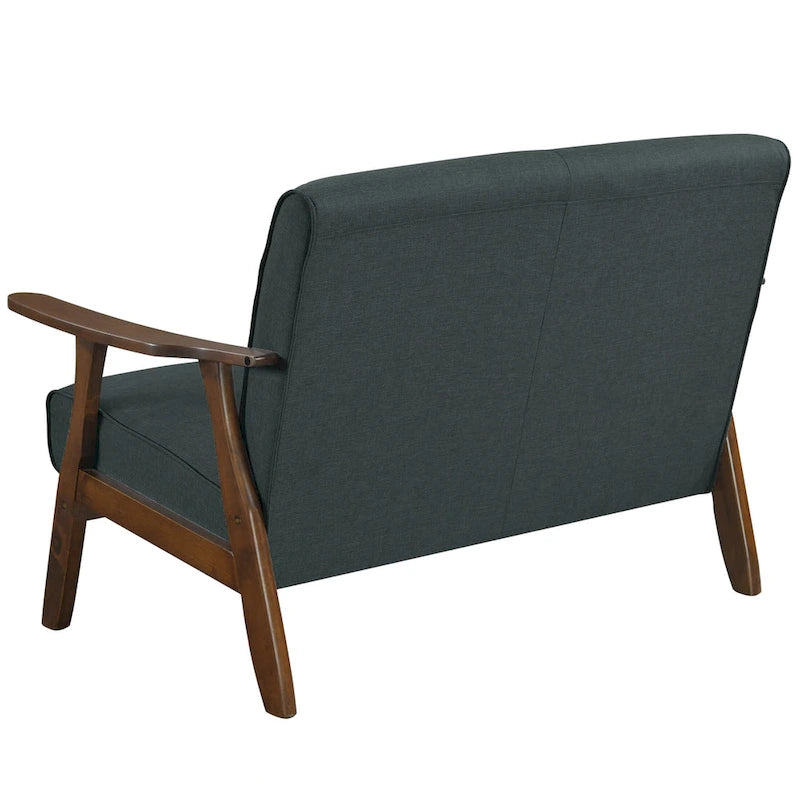Causeuse en lin moderne du milieu du siècle, 2 places – Gris chaud / Gris foncé / Gris clair / Rouge / Gris anthracite