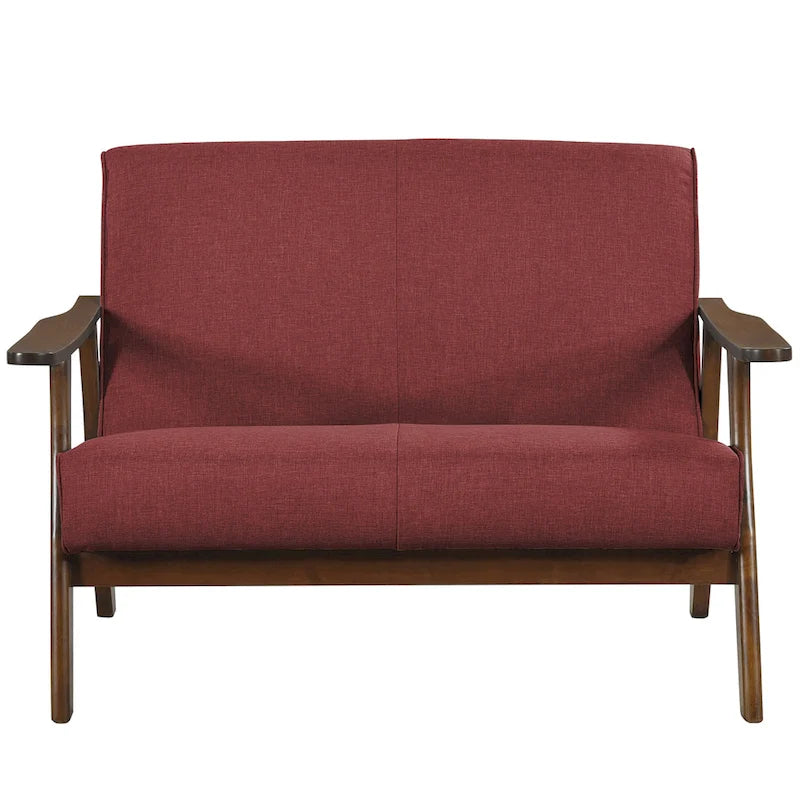 Causeuse en lin moderne du milieu du siècle, 2 places – Gris chaud / Gris foncé / Gris clair / Rouge / Gris anthracite