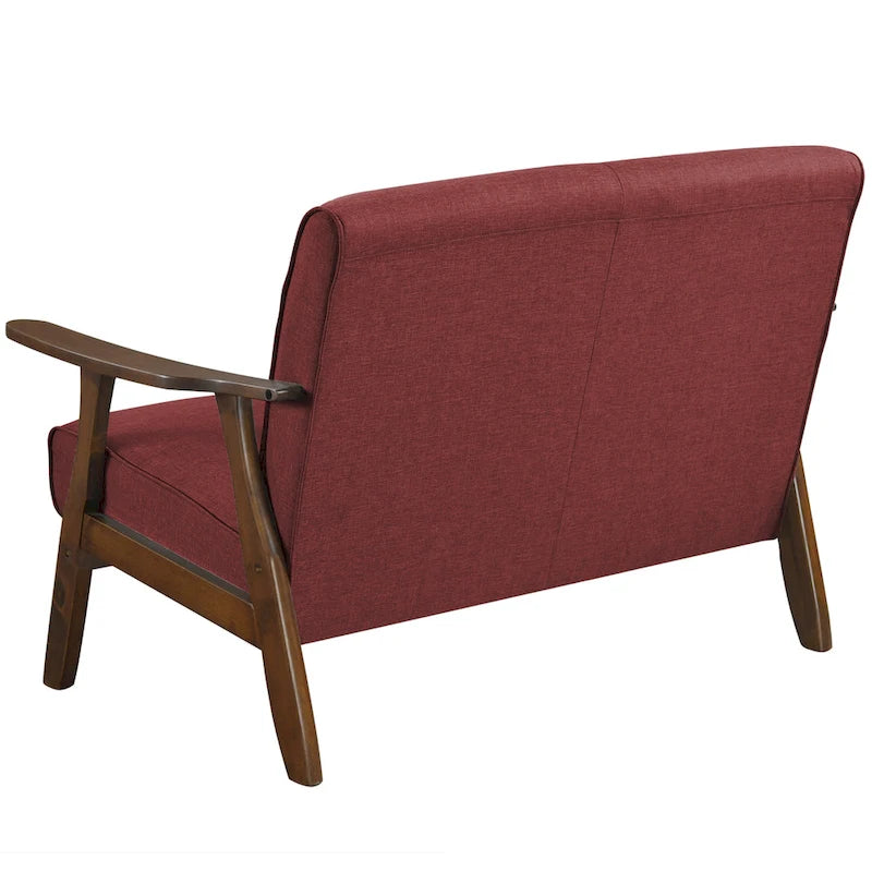 Causeuse en lin moderne du milieu du siècle, 2 places – Gris chaud / Gris foncé / Gris clair / Rouge / Gris anthracite