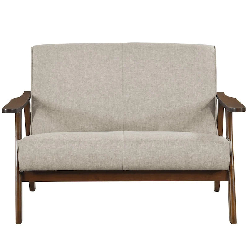 Causeuse en lin moderne du milieu du siècle, 2 places – Gris chaud / Gris foncé / Gris clair / Rouge / Gris anthracite