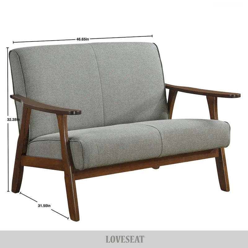 Causeuse en lin moderne du milieu du siècle, 2 places – Gris chaud / Gris foncé / Gris clair / Rouge / Gris anthracite