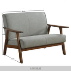 Causeuse en lin moderne du milieu du siècle, 2 places – Gris chaud / Gris foncé / Gris clair / Rouge / Gris anthracite