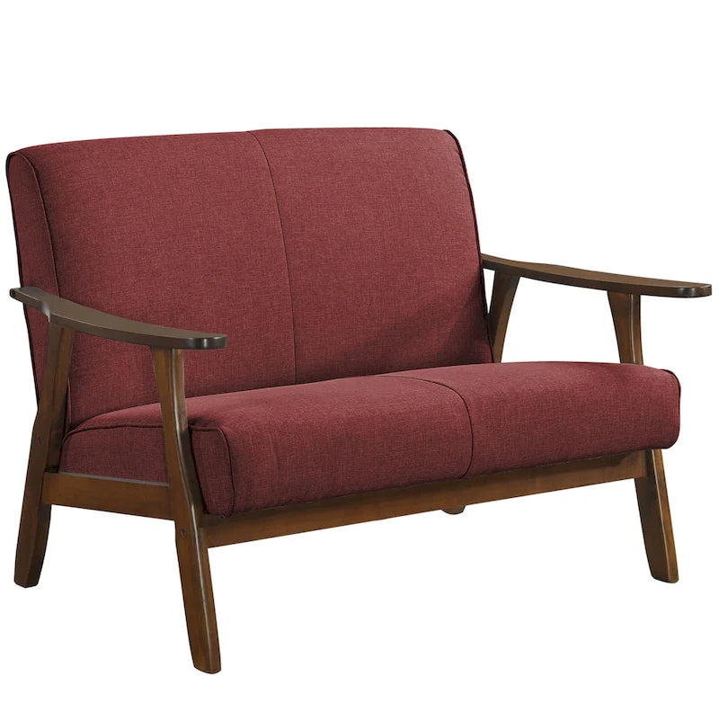 Causeuse en lin moderne du milieu du siècle, 2 places – Gris chaud / Gris foncé / Gris clair / Rouge / Gris anthracite