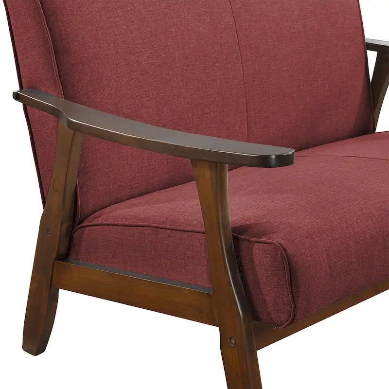 Causeuse en lin moderne du milieu du siècle, 2 places – Gris chaud / Gris foncé / Gris clair / Rouge / Gris anthracite