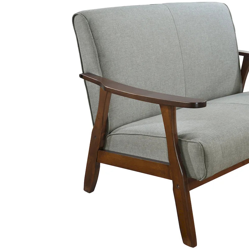 Causeuse en lin moderne du milieu du siècle, 2 places – Gris chaud / Gris foncé / Gris clair / Rouge / Gris anthracite