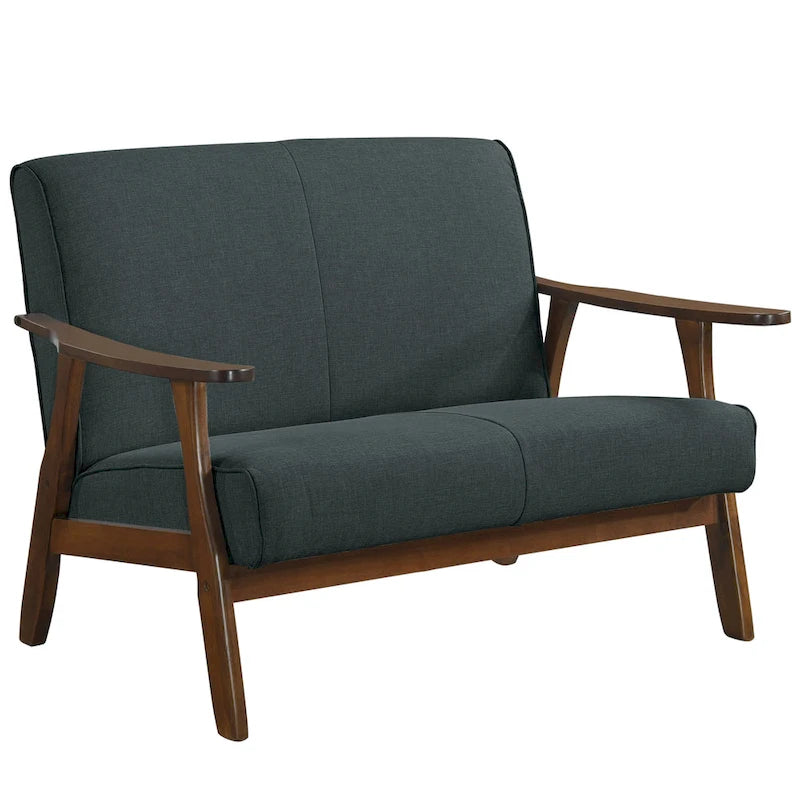 Causeuse en lin moderne du milieu du siècle, 2 places – Gris chaud / Gris foncé / Gris clair / Rouge / Gris anthracite