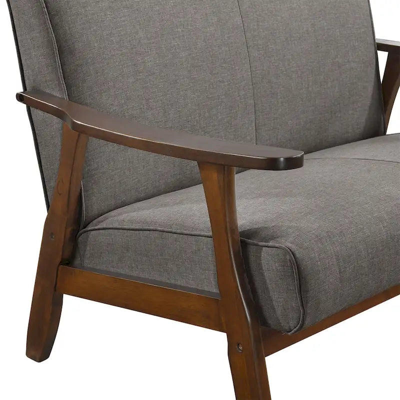 Causeuse en lin moderne du milieu du siècle, 2 places – Gris chaud / Gris foncé / Gris clair / Rouge / Gris anthracite