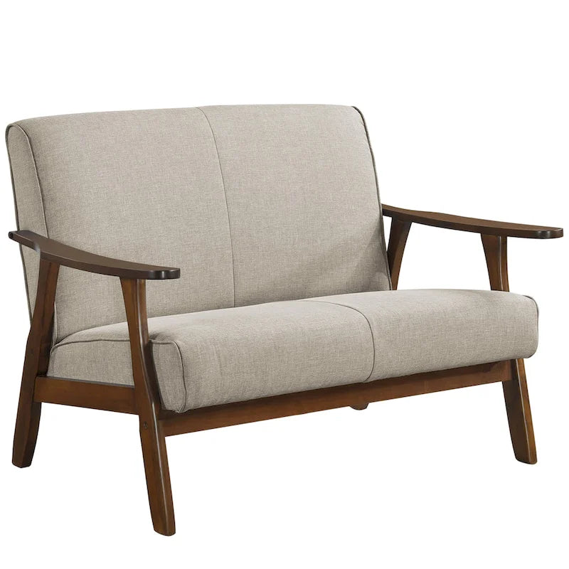 Causeuse en lin moderne du milieu du siècle, 2 places – Gris chaud / Gris foncé / Gris clair / Rouge / Gris anthracite